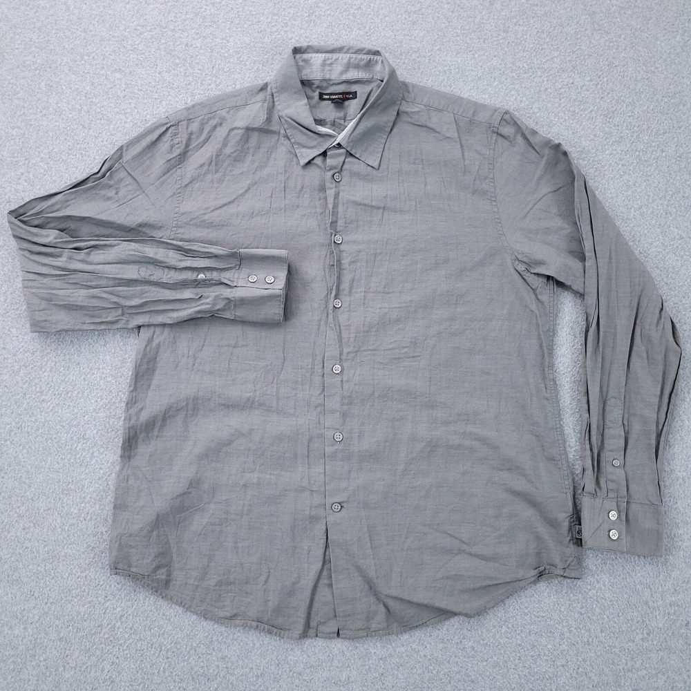John Varvatos Button Up Shirt XXL Cotton Long Sleeve Solid Gray Lightweight Mens